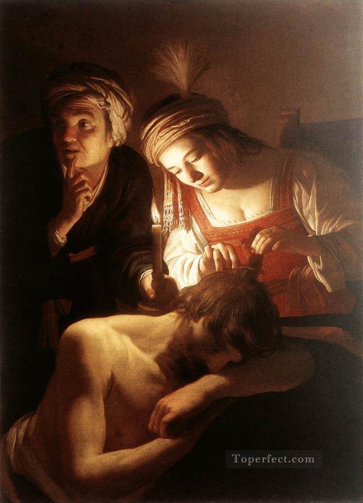 Samson And Delilah nighttime candlelit Gerard van Honthorst Oil Paintings